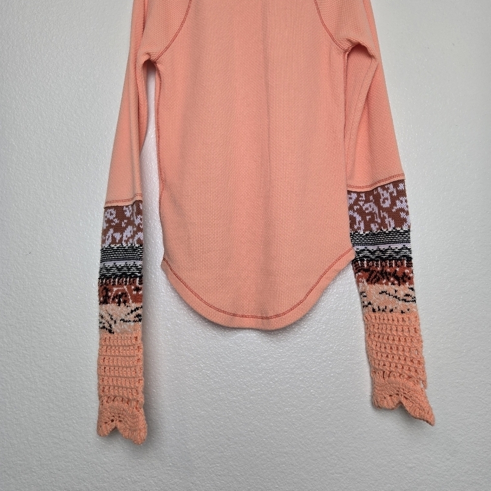 Free People In The Mix Cuff Thermal Top In Desert Orange Knit Crochet size XS - Picture 8 of 16